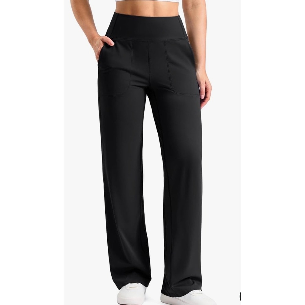 Soothfeel Womens High Waisted Straight Leg Yoga Pants Black Pockets